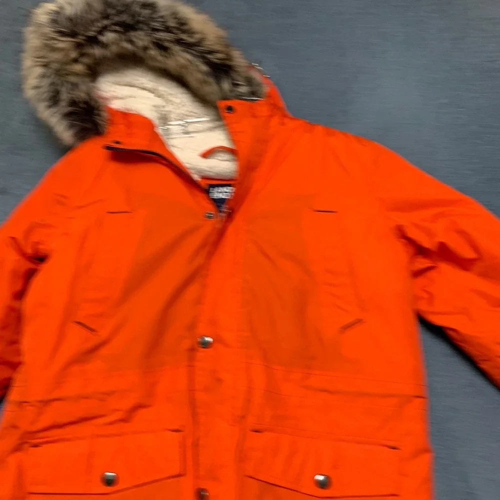 Lands' End Parka Jacket Kids L Orange Sherpa Lined Hooded Snap Full Zip Utility